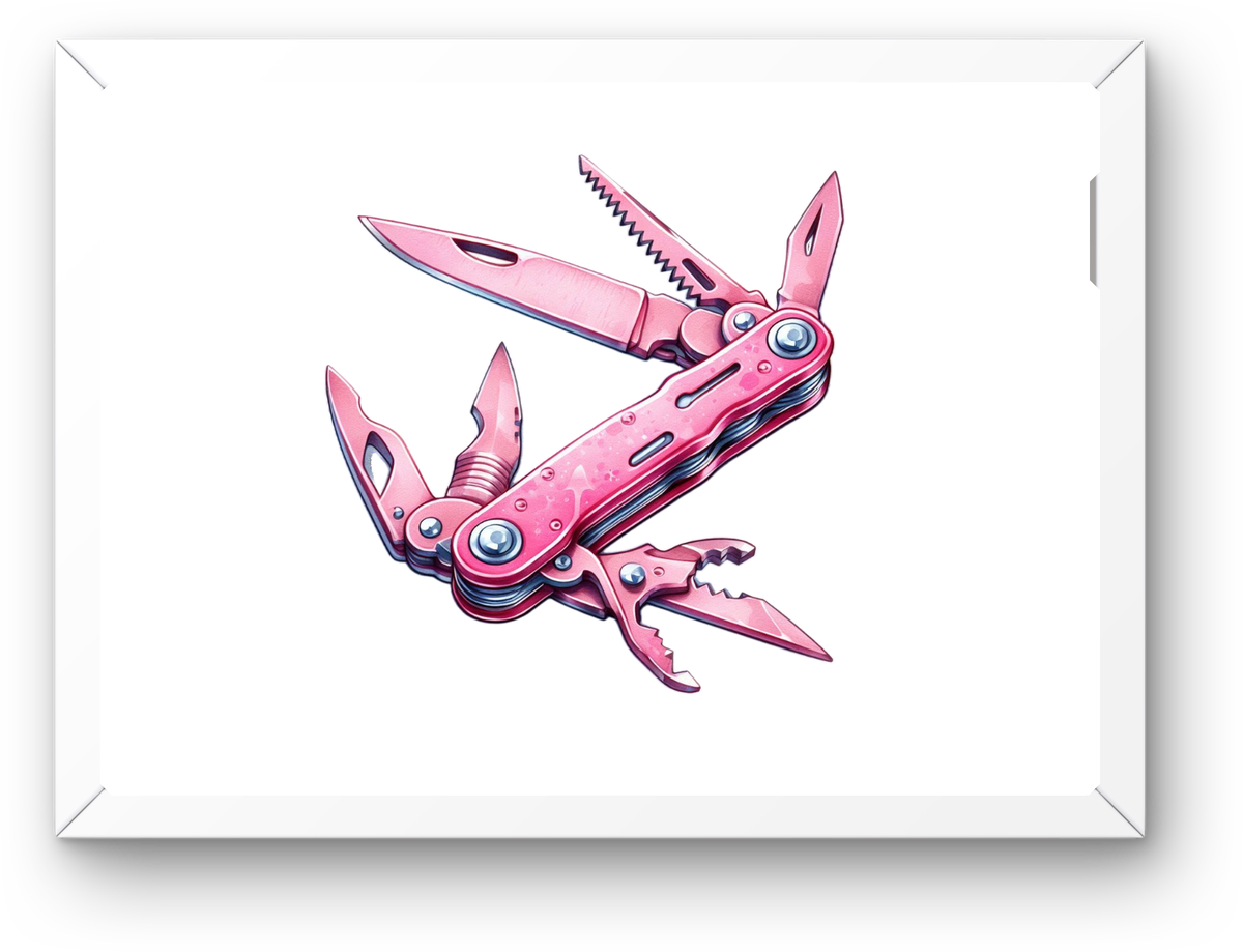 Pink Multi-Tool Wall Art | Watercolor Pocket Knife Print | Girly Garage Gift