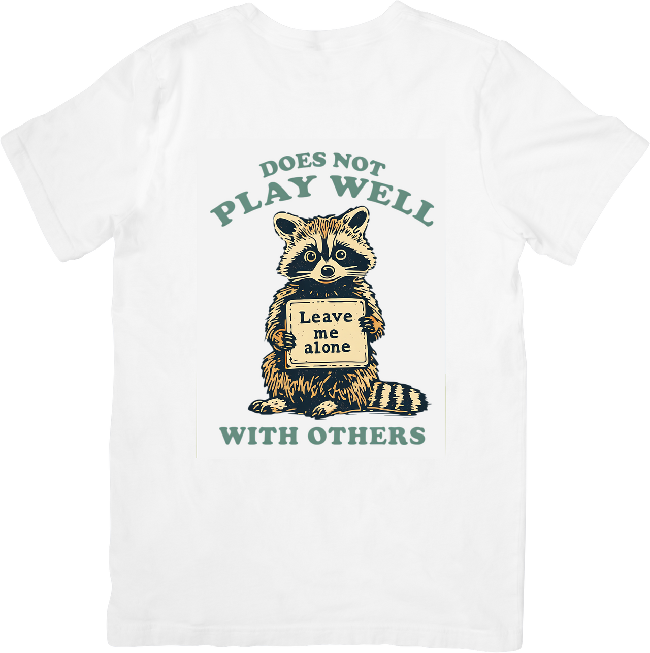 Does Not Play Well With Others Raccoon T-Shirt | Funny Retro Introvert Graphic Tee