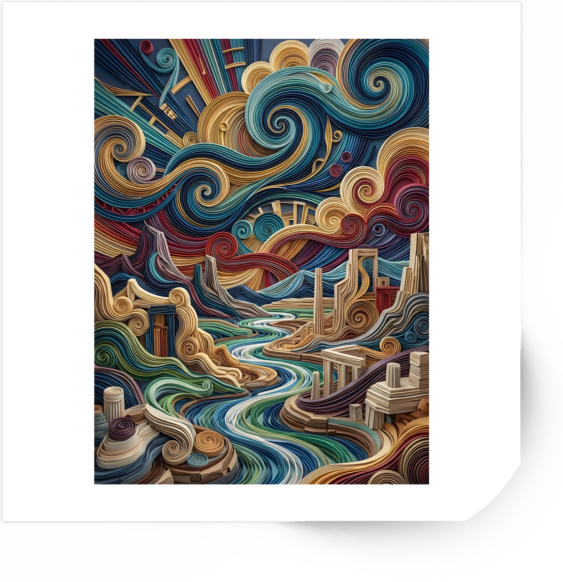 Surreal Swirling Landscape Sticker | Colorful Abstract Art Vinyl Decal | Trippy Psychedelic Gift