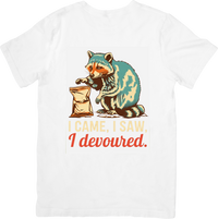 Thumbnail for Raccoon I Came I Saw I Devoured T-Shirt | Funny Retro Animal Graphic Tee | Food Lover Gift