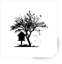 Thumbnail for Birdhouse Tree Silhouette Sticker | Black Nature Scene Vinyl Decal | Bird Lover Gift