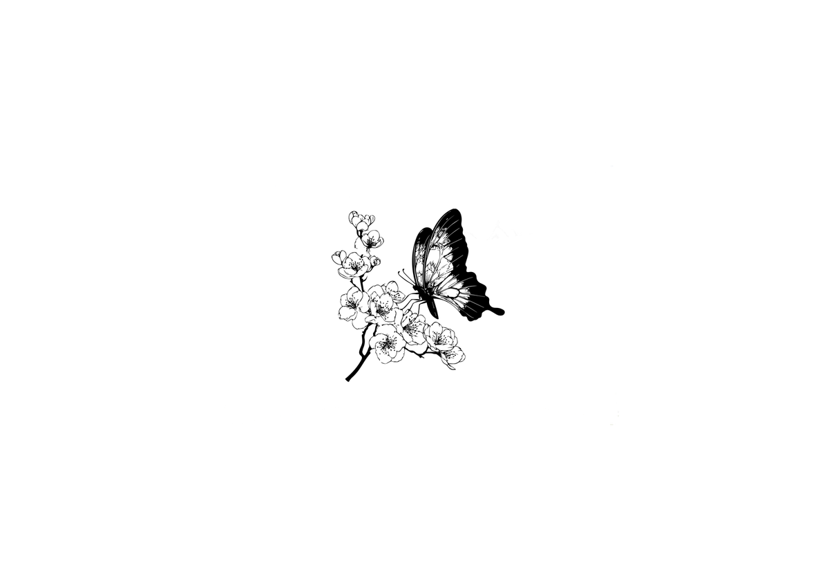 Cherry Blossom Butterfly Throw Pillow | Black Ink Floral Decorative Pillow | Elegant Home Gift