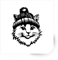 Thumbnail for Cat In Beanie Sticker | Black Ink Winter Kitty Vinyl Decal | Cat Lover Gift