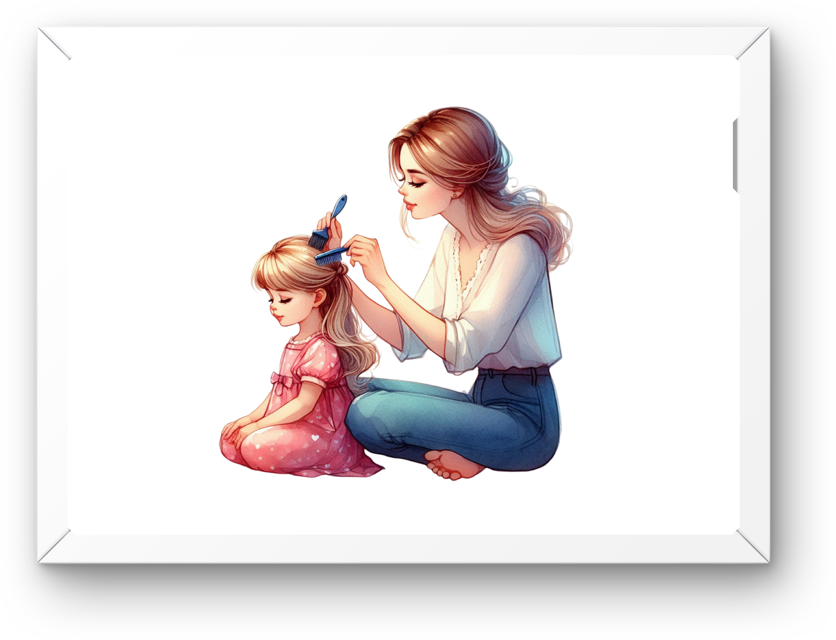 Mother Daughter Hair Wall Art | Watercolor Bonding Moment Print | Mom Family Gift