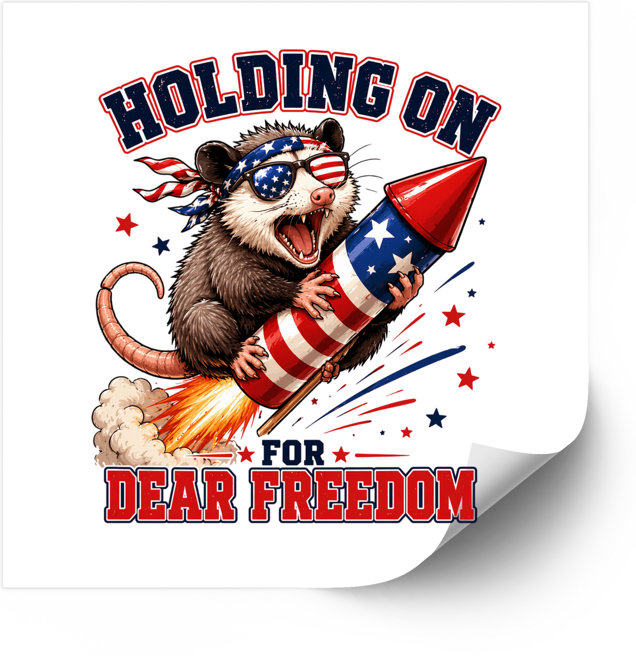 Opossum Holding On For Dear Freedom Sticker | Patriotic Funny 4th of July Vinyl Decal