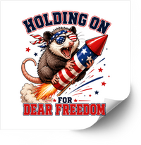 Thumbnail for Opossum Holding On For Dear Freedom Sticker | Patriotic Funny 4th of July Vinyl Decal