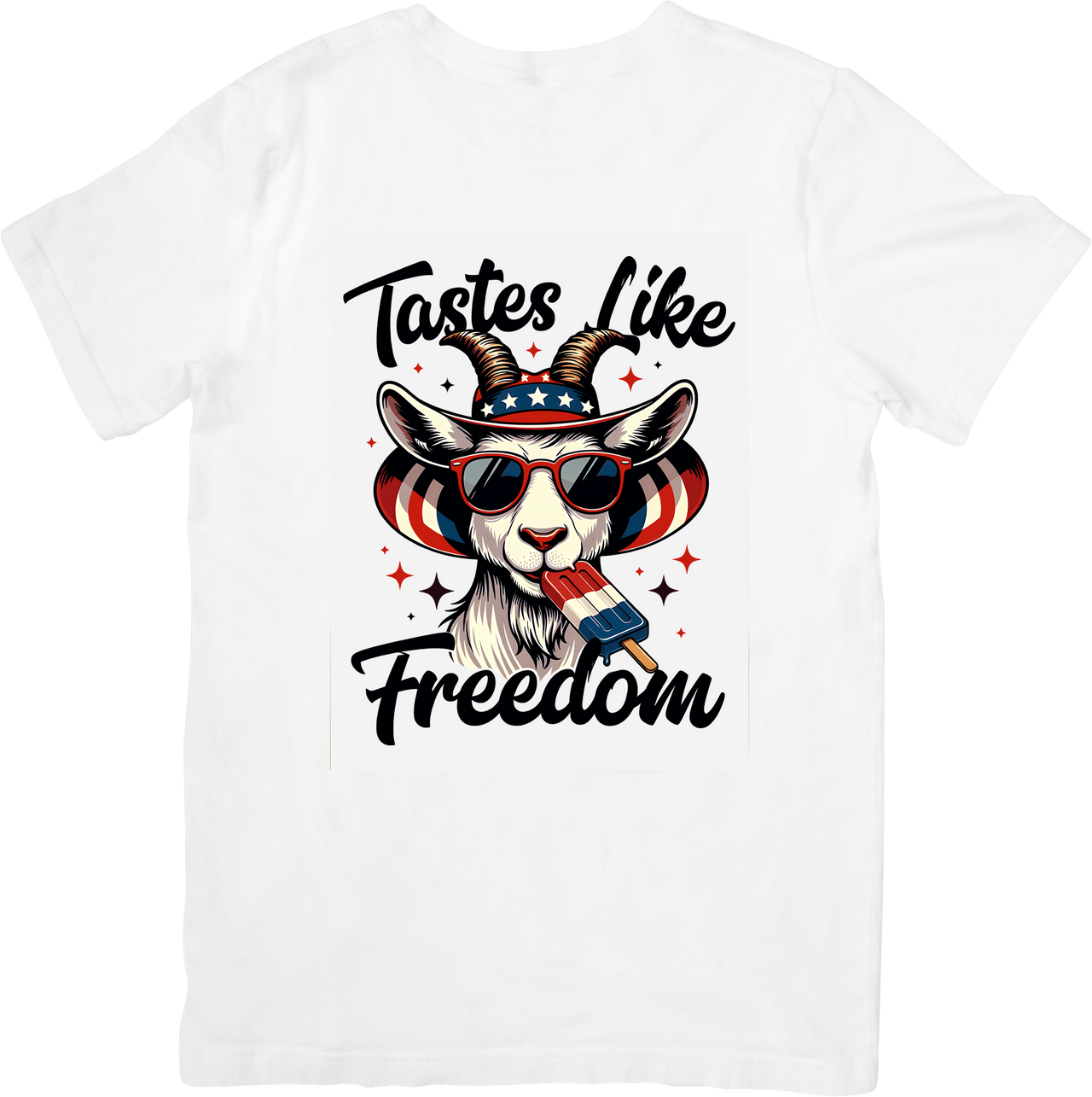 Tastes Like Freedom Goat 4th of July T-Shirt | Patriotic Funny American Flag Graphic Tee | Independence Day Gift
