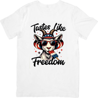 Thumbnail for Tastes Like Freedom Goat 4th of July T-Shirt | Patriotic Funny American Flag Graphic Tee | Independence Day Gift