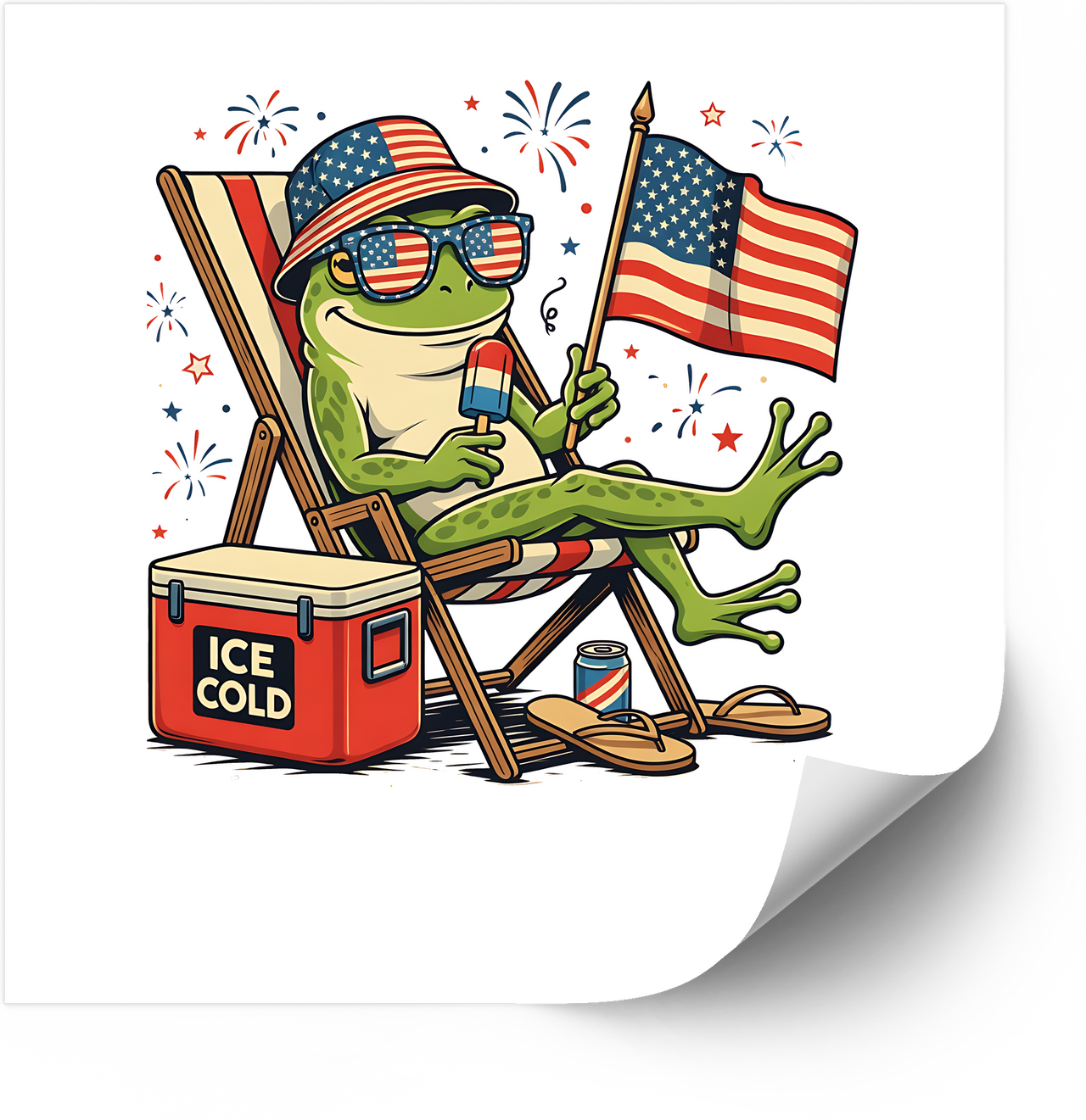 Patriotic Frog Relaxing 4th of July Sticker | Funny American Flag Ice Cold Vinyl Decal