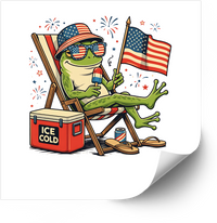 Thumbnail for Patriotic Frog Relaxing 4th of July Sticker | Funny American Flag Ice Cold Vinyl Decal