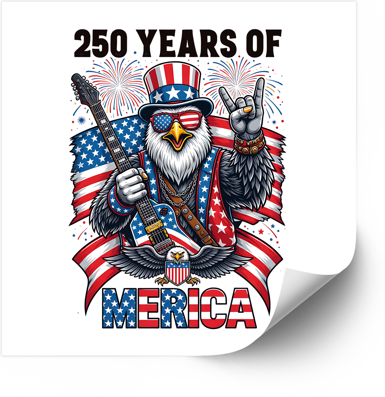 250 Years Of Merica Bald Eagle Sticker | Patriotic Rock Guitar Vinyl Decal